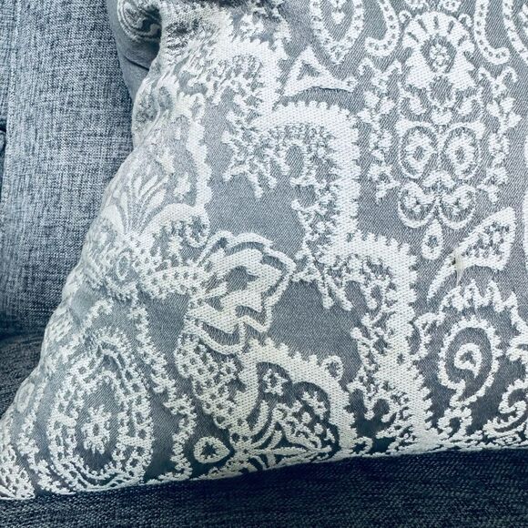 Gray White Silver Embroidered Throw Pillow - Picture 3 of 5